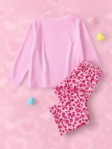 THE POWERPUFF GIRLS X SHEIN 少女卡通印花上衣搭配豹紋長褲家居服套裝 - 彩色 - 查看 3