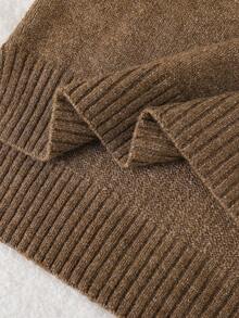 Teen Girl Solid Color High Neck Drop Shoulder Long Sleeve Sweater And Knit Pants Casual Set - Brown - View 8