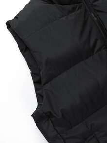 Manfinity Roghcode Men's Solid Color Zipper Winter Vest Jacket - Black - View 4