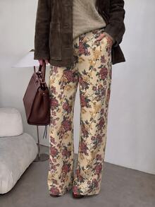Lavishia Women's Elegant Vintage Printed Long Pants, Suitable For Autumn/Winter Outdoor Wear - Khaki - View 7