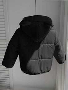 SHEIN 男女嬰兒通用 秋冬保暖內裡加厚熊耳藍色填充外套 嬰兒填充外套 冬季外套 絎縫外套 保暖 - 黑色 - 查看 2
