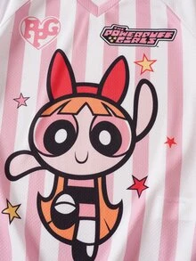 THE POWERPUFF GIRLS X SHEIN Tween Girl Striped Raglan Short Sleeve Casual T-Shirt THE POWERPUFF GIRLS - Pink - View 4