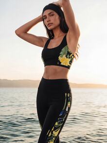 CAJUNI Women's Athletic Leggings (Tropical Toucan Print On Side - Black - View 4