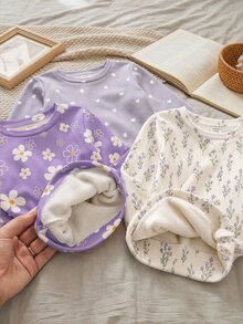 Baby Girl Casual Minimalist Slim Fit Round Neck Long Sleeve Long Pants Loungewear Multi-Piece Set Suitable For Autumn/Winter Snug Fit Set Pcs - Multicolor - View 5