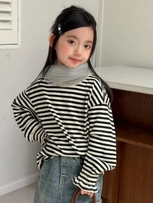 Dazy Kids Tween Girl Striped Casual Daily Long Sleeve T-Shirt - Beige - View 1