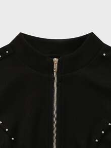 Balvessa Women's Autumn/Winter Long Sleeve Zipper Front Casual Wool Blend Jacket - Black - View 4