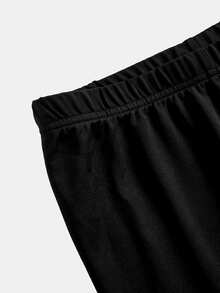 SHEIN Tween女孩休閒黑色修身緊身褲，荷葉邊褲腳、喇叭網紗下擺，高彈性長褲 - 黑色 - 查看 3