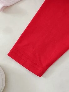 SHEIN 女嬰可愛花卉圖案運動衫與鬆緊腰長褲套裝 - 紅色 - 查看 6