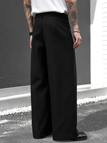 SLATEMANN Men's Casual Button Pleated Pants For Vacation And Travel - Black - View 2