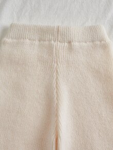 女童新款拼色針織高領長袖寬鬆混紡紗線毛衣上衣與純色喇叭針織長褲寬鬆休閒針織褲 2件套毛衣套裝，適合秋冬日常穿著、聚會與度假 - 卡其色 - 查看 8