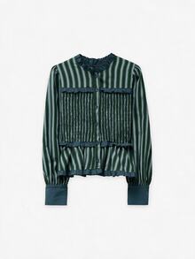 Nöista Women's Striped Pleated Casual Daily Wear Blouse - Dark Green - View 6