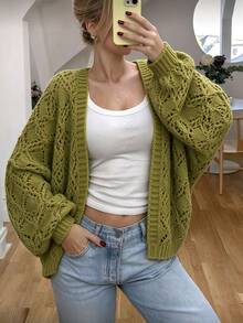 Cévolie Women's Solid Color Casual Versatile Daily Outing Cardigan Autumn - Green - View 1