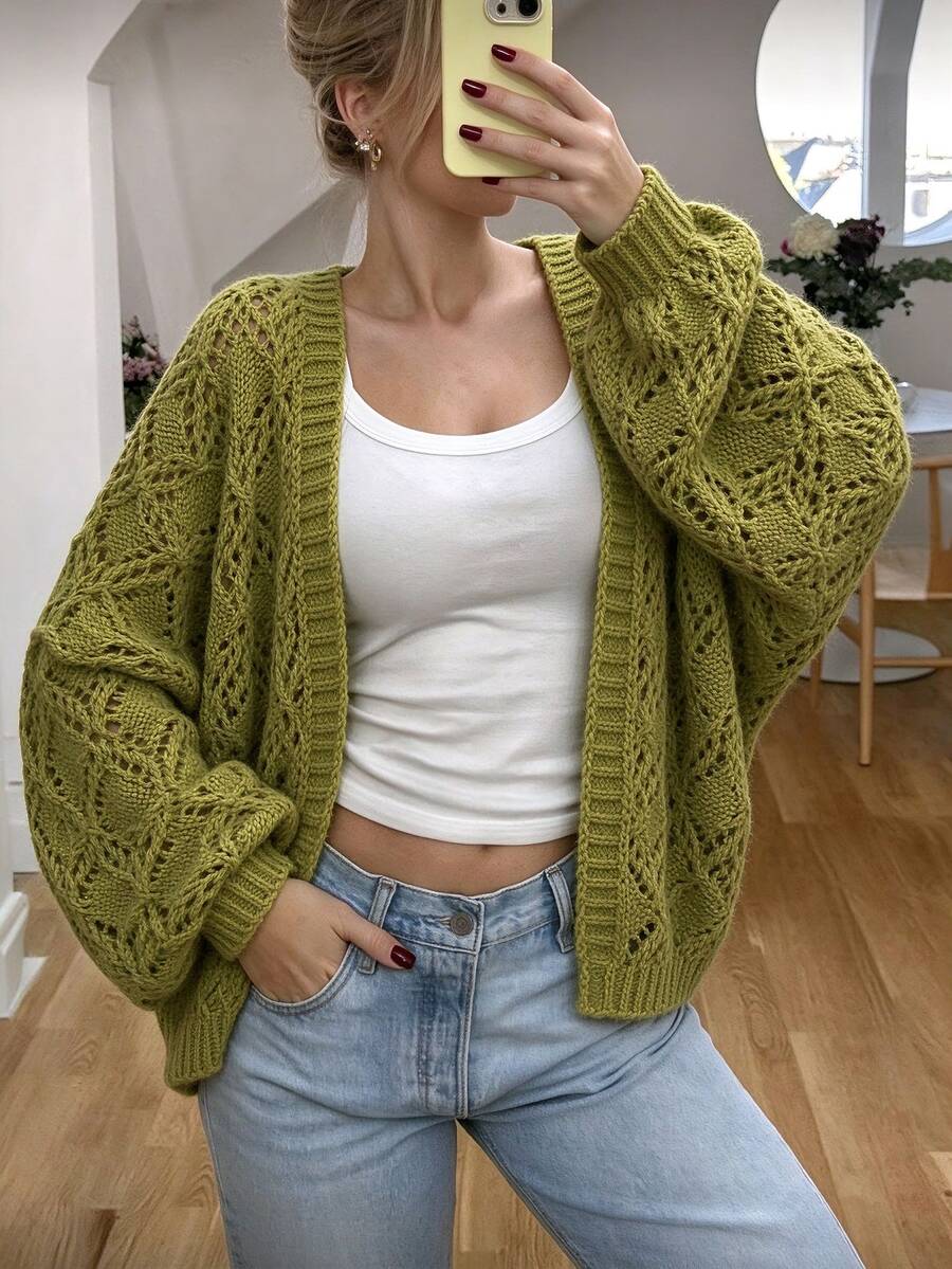 Cévolie Women's Solid Color Casual Versatile Daily Outing Cardigan Autumn - Green - View 1