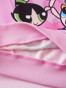 THE POWERPUFF GIRLS X SHEIN Baby Girl Cartoon Print Sweatshirt And Jogger Pants Set - Pink - View 8