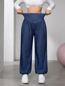 Flexra Women's Fashion Casual Ruched Washed Denim Jogger Jeans - Dark Wash - View 6