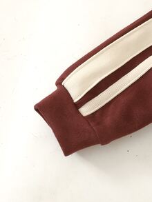 SHEIN Baby Girl Cute Pink Knit Autumn Winter Jacket And Elastic Waist Pants Set - Burgundy - View 4