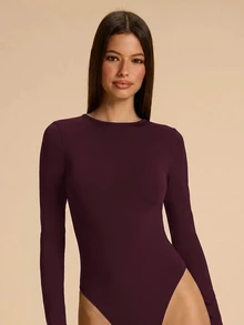 SHEIN BAE 女款純色露背長袖時尚休閒連身衣 - 紫紅色 - 查看 5