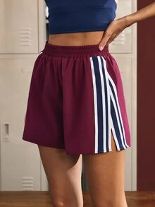 CourtClass CourtClass Women's Striped Colorblock Pocket Sports Shorts - Burgundy - View 7