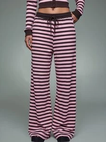 Nooralise Women's Casual Striped Print Sports Long Pants - Brown - View 5