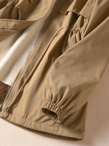 Rusticease Women's Solid Color Long Sleeve Zipper Front Casual Trench Coat - Brown - View 3