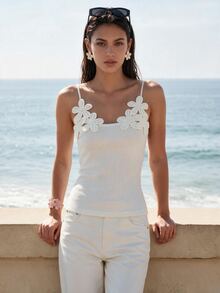 CAJUNI Women's 3D Floral Decor Vacation Camisole - White - View 4