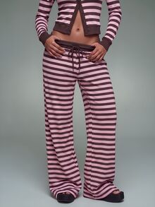 Nooralise Women's Casual Striped Print Sports Long Pants - Brown - View 4