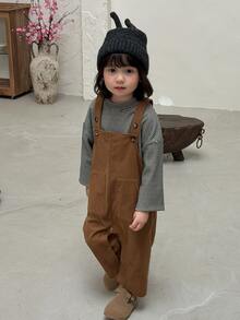 DAZY Baby Girl Button Pocket Casual Romper - Coffee Brown - View 1