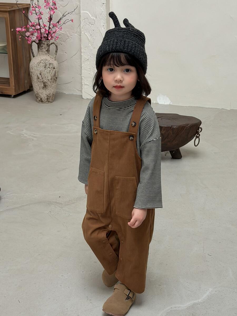 DAZY Baby Girl Button Pocket Casual Romper - Coffee Brown - View 1