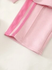 SHEIN 女嬰可愛粉色針織秋冬外套與鬆緊腰長褲套裝 - 淺粉色 - 查看 7