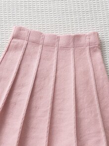 SHEIN 4-7歲女童蝴蝶結裝飾愛心鈕扣落肩開襟衫與裙子2件套，秋冬針織毛衣套裝，甜美菱格麻花針織毛衣套裝，適合女童春秋日常穿著 - 粉色 - 查看 8