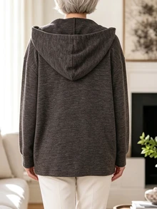 Holdful Holdful Women's Minimalist Button Long Sleeve Hooded Top For Office - Camel - View 2