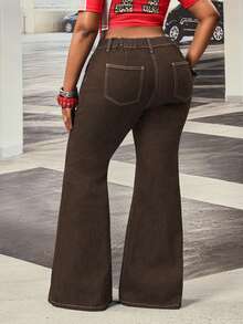 Slaydiva Plus Size Women's Slightly Stretchy Denim Jeans Cowboy Outfits For Women - Coffee Brown - View 2