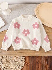 SHEIN Emery Rose Kids 女童碎花休閒毛衣 秋冬款 - 白色 - 查看 4