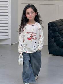 Dazy Kids Young Girl Cute Cartoon Pattern Print Long Sleeve T-Shirt - White - View 4
