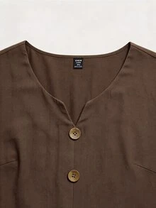 Linhara CURVE Kemeja Kasual Serbaguna untuk Wanita Ukuran Besar, Warna Polos, Cocok untuk Pemakaian Sehari-hari di Musim Gugur - Coffee Brown - View 5