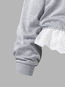 SHEIN Tween Girls Fall Clothes Letter Print Open Shoulder Asymmetrical Hem Casual Sweatshirt Fall Winter, Warm, Outfit, Comfortable, Daily, Long Sleeve - Grey - View 6