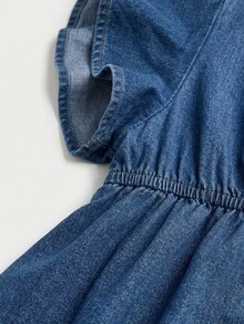 Linhara CURVE Plus Size Women's Fashion Washed Single-Breasted Denim Dress - Dark Wash - View 5