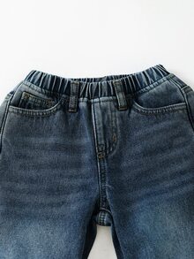 SHEIN Young Boy Elastic Waist Kids Pocket Casual Daily Travel Denim Jeans Autumn Winter - Dark Wash - View 5