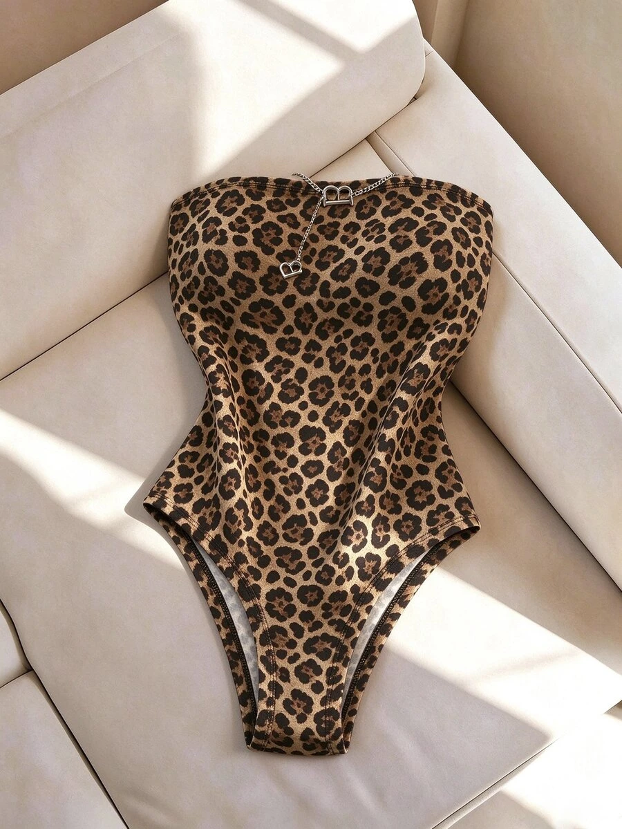 SHEIN Franclia 時尚修身性感無肩帶條紋女款連身衣 - 彩色 - 查看 1
