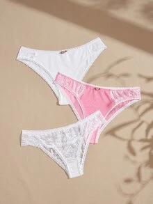 Lullawish Bohemian Sexy Lace Patchwork 3pcs/Set Women's Thongs - Multicolor - View 1