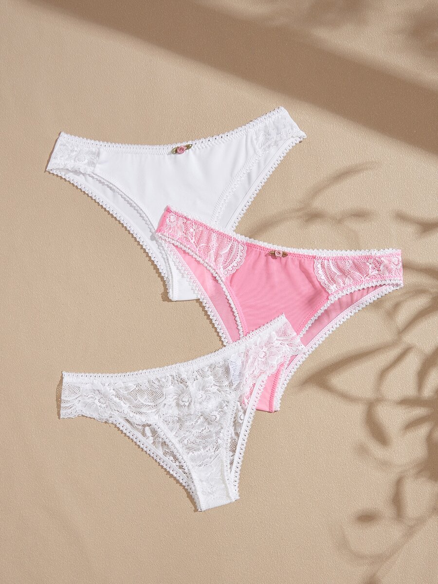 Lullawish Bohemian Sexy Lace Patchwork 3pcs/Set Women's Thongs - Multicolor - View 1