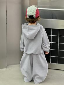 DAZY Infant (Boy) Hooded Striped Korean Style Autumn/Winter Sweatshirt Set - Grey - View 3