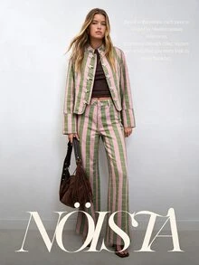 Nöista Women's Striped Button-Front Long Sleeve Casual Denim Jacket - Khaki - View 2