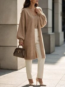 SHEIN LUNE كارديجان نسائي بلون موحد كاجوال متعدد الاستخدامات للارتداء اليومي - بني - مشاهدة 6