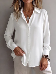 Omancia Women's Solid Color Casual Versatile Daily Wear Shirt - White - View 6