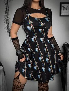 Whyspr Rick and Morty X SHEIN Plus Size Y2K Cartoon Graphic Print Fashion Dress Halloween - Black - View 5