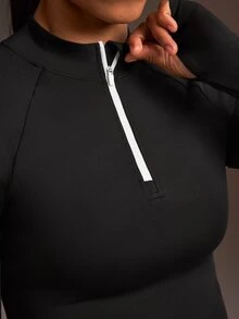 Powerista Women's Minimalist Half-Zip Mesh Sports Sweatshirt - Black and White - View 4