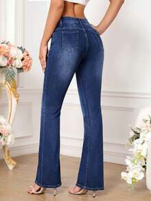 Selenza Plus Size Fashion Versatile Button Pocket Straight Leg Jeans - Blue - View 4