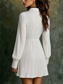 Breezaya Women's Fashion Sweet Textured Button Dress - White - View 2
