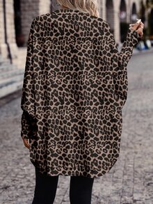 SHEIN Frenchy 95% Cotton Full-Width Leopard Print Pattern Women's Super Loose Thin Regular Print Jacket, Suitable For Autumn/Winter, Versatile - Multicolor - View 2